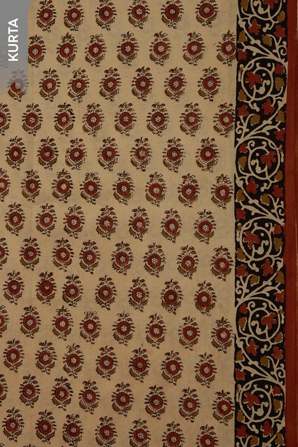 Beige Block Printed Pure Cotton Unstitched Suit Set image number null