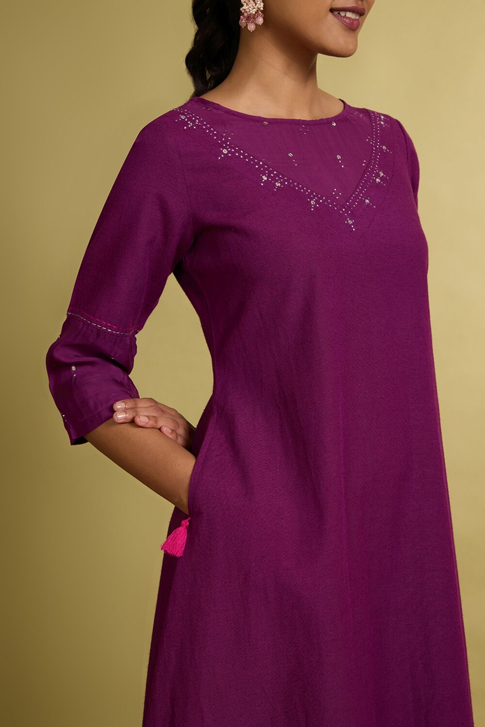 Violet Cotton Viscose Mukaish Kurta image number null