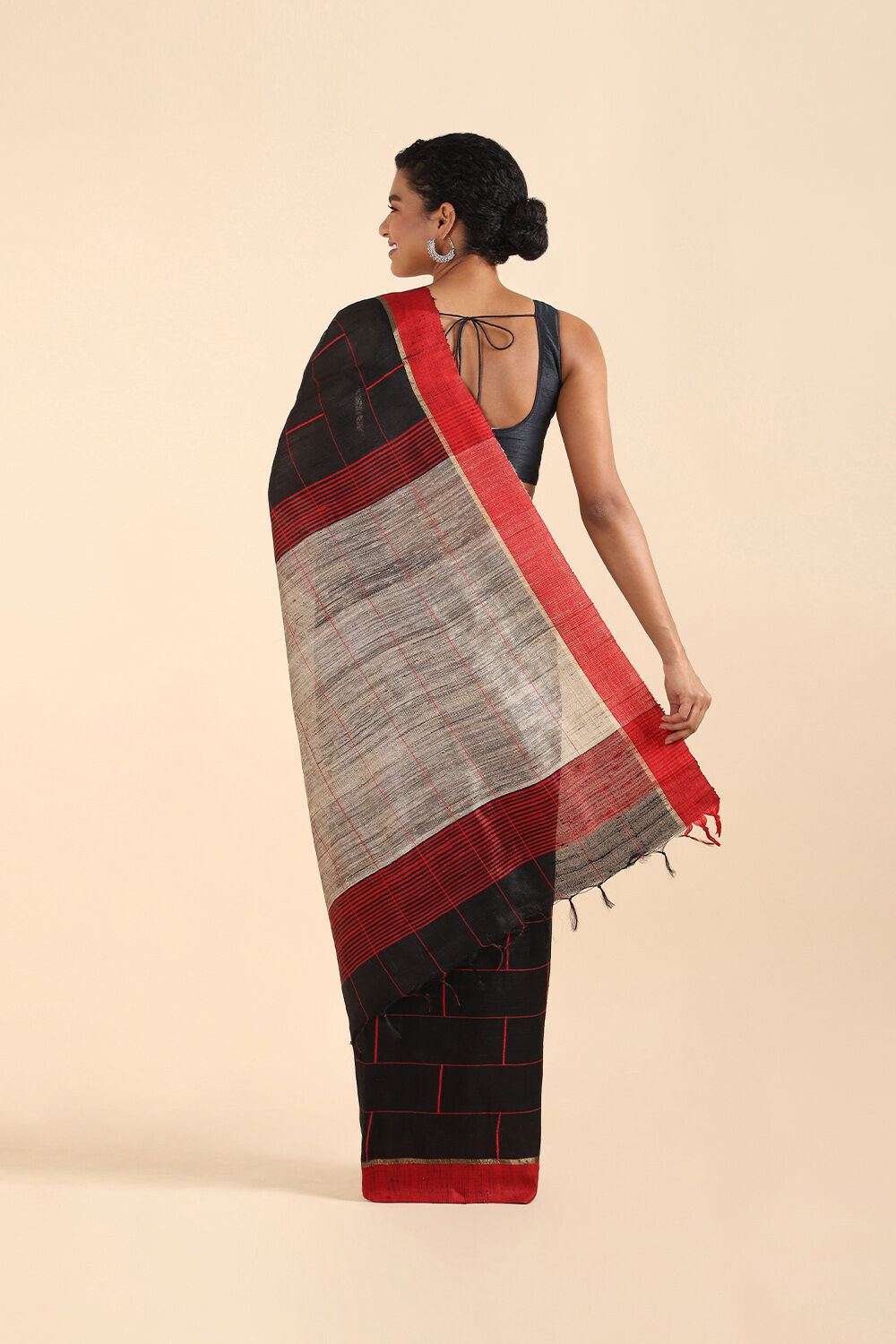 Black Pure Tussar Silk Bhagalpuri Saree image number null