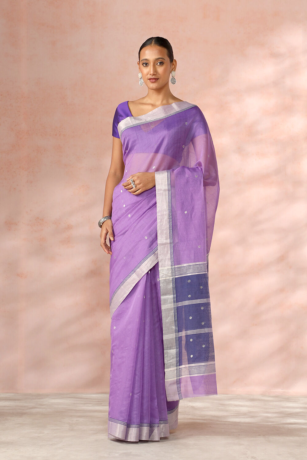 Light Violet Chanderi Pure Silk Cotton Woven Saree image number null