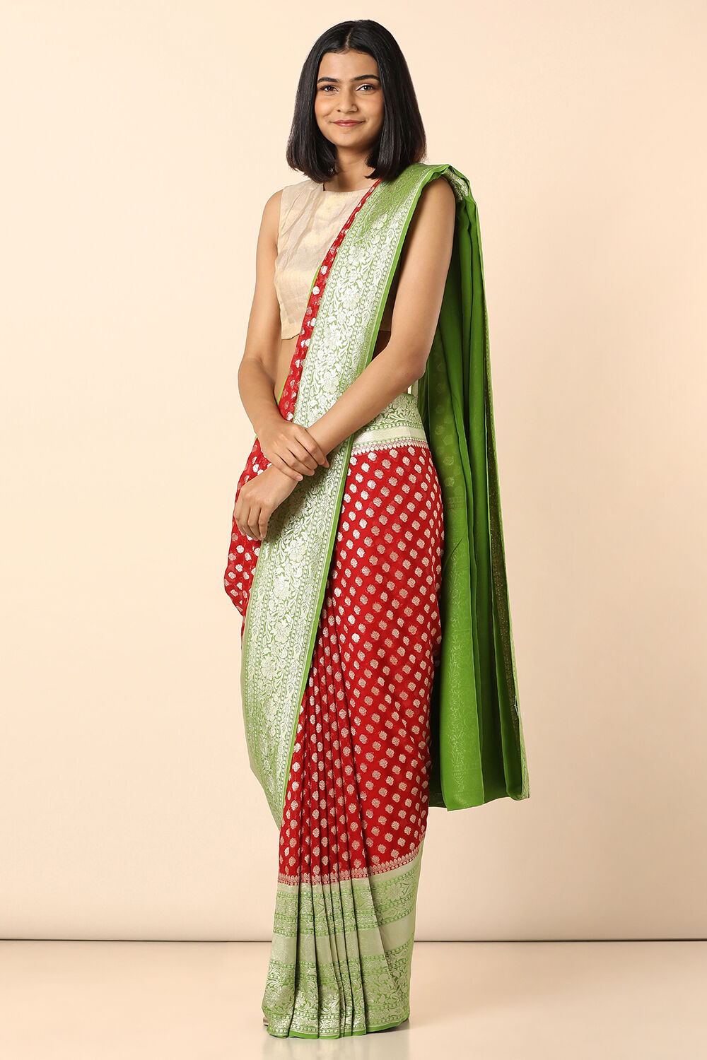 Red Pure Georgette Banarasi Saree image number null