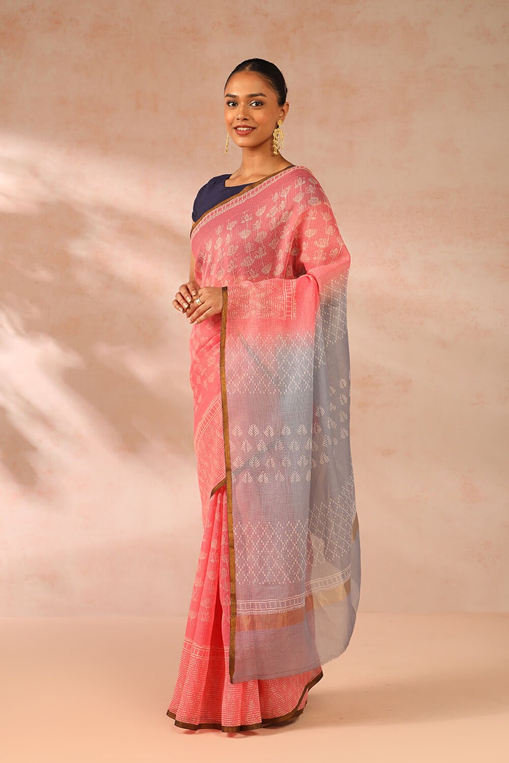 Pink Rajasthan Block Printed Pure Silk Kota Saree image number null