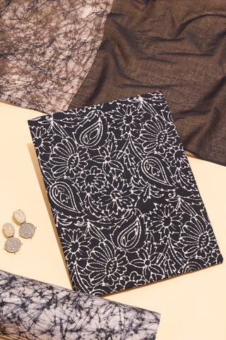 Black Pure Cotton Batik Unstitched Suit Set image number