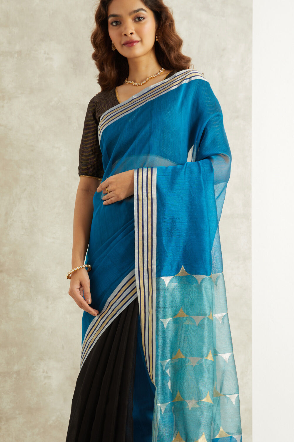 Blue Pure Silk Cotton Eknaliya Chanderi Saree image number null