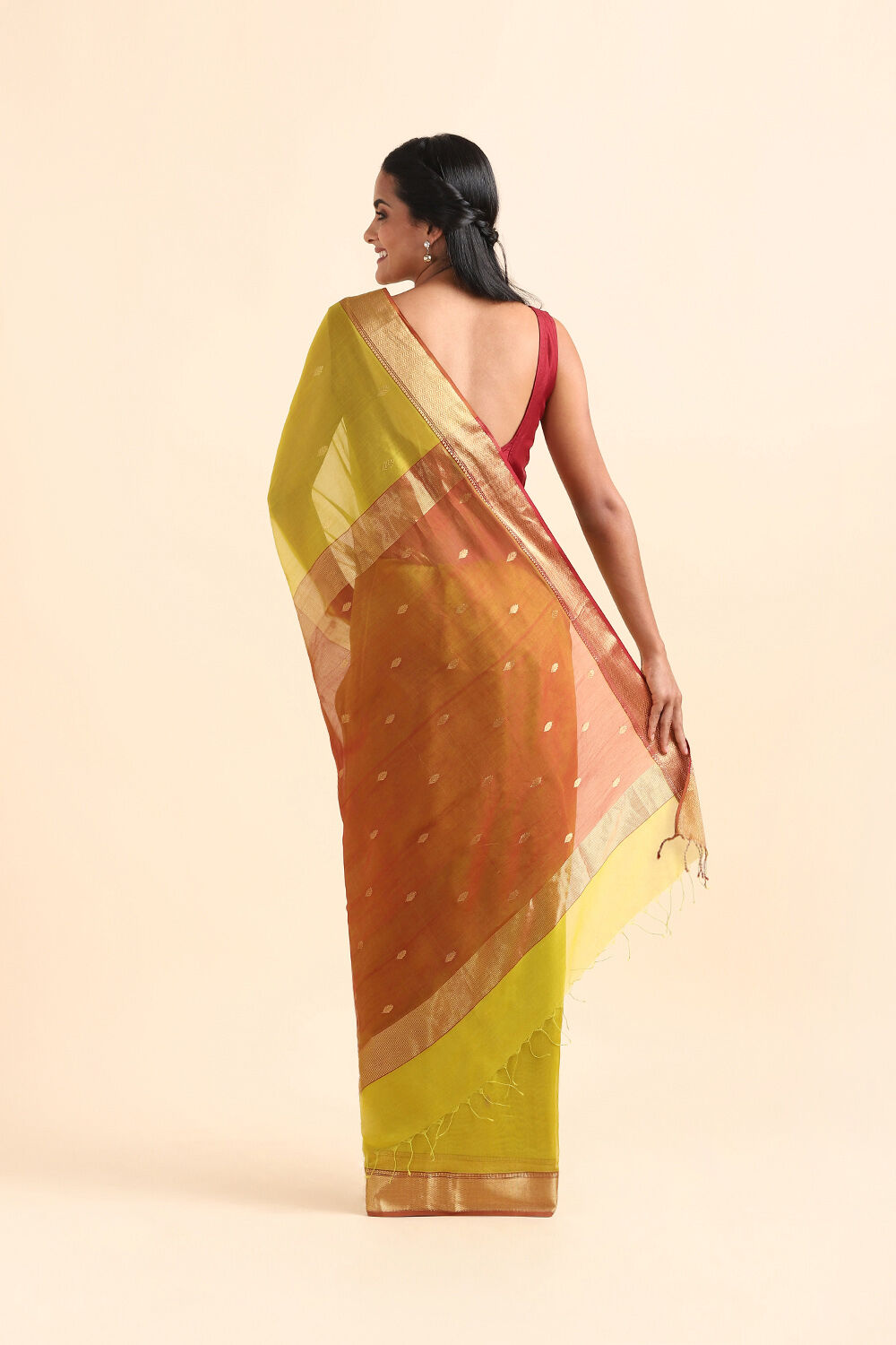 Light Green Pure Silk Cotton Maheswari Saree image number null