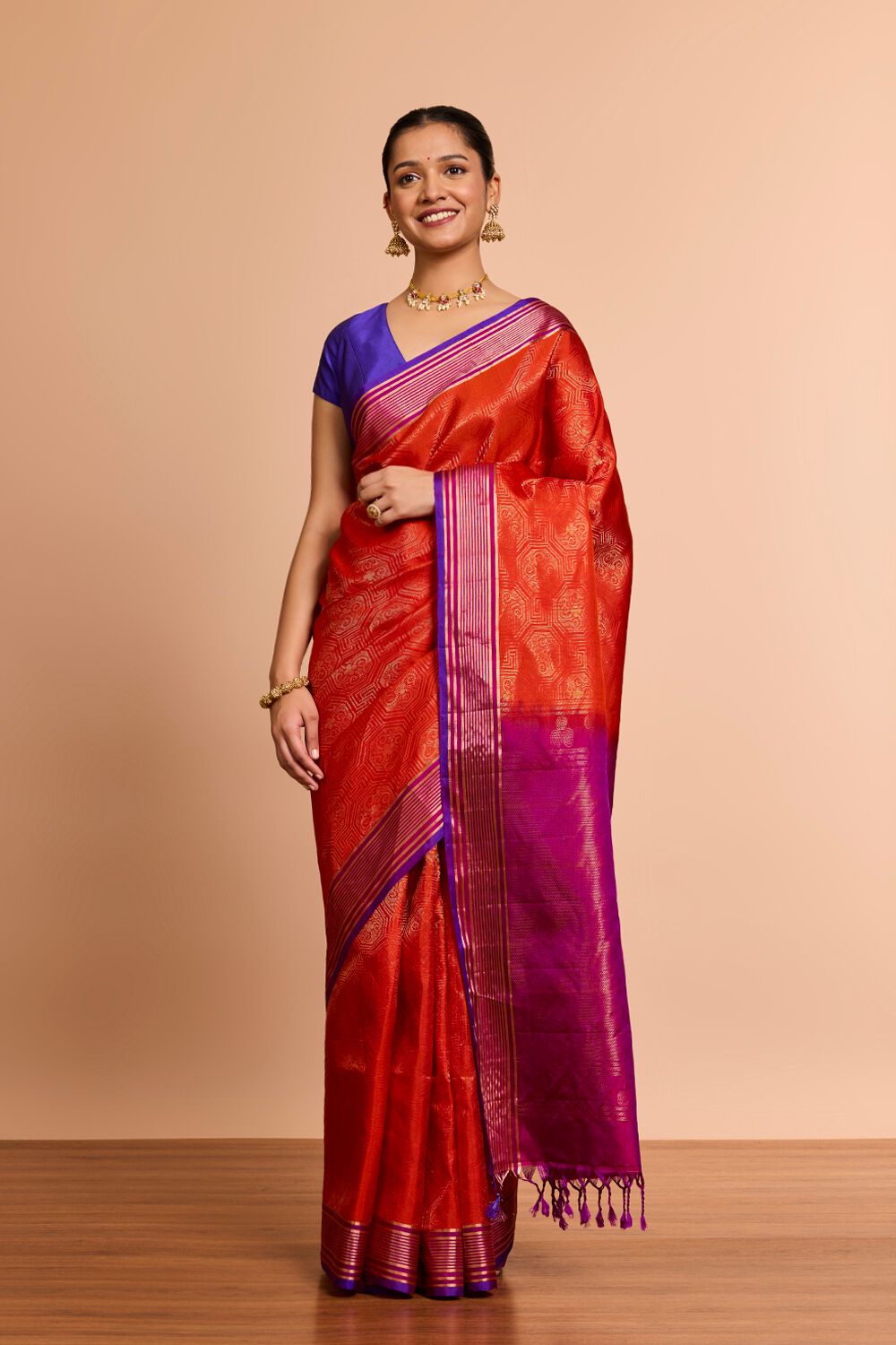 Dark Orange Woven Soft Pure Silk Saree image number null