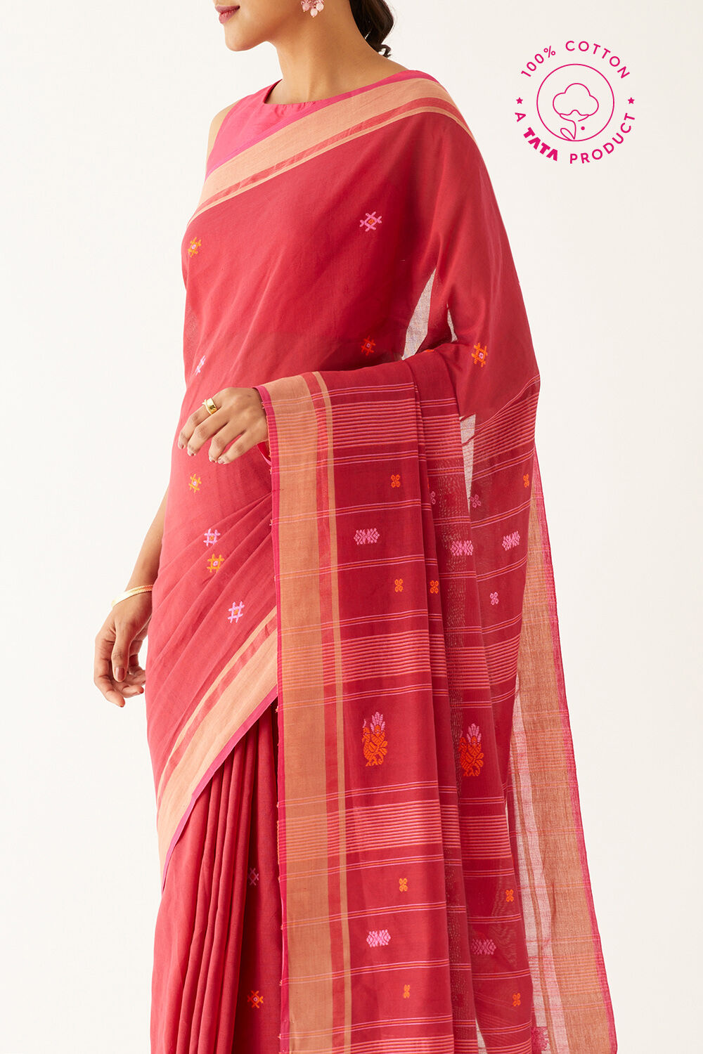 Red Pure Cotton Bengal Saree image number null