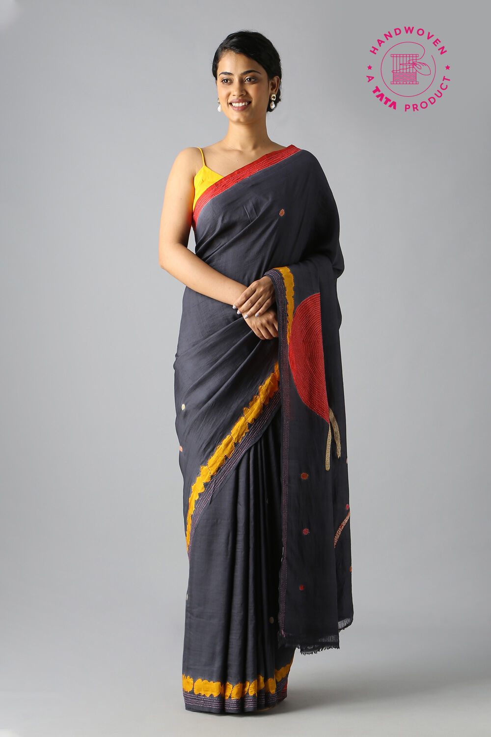 Grey Pure Silk Batik Saree image number null