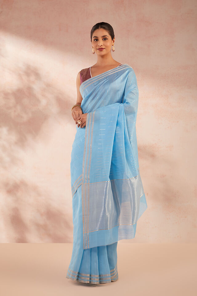 Blue Woven Pure Silk Cotton Chanderi Saree
