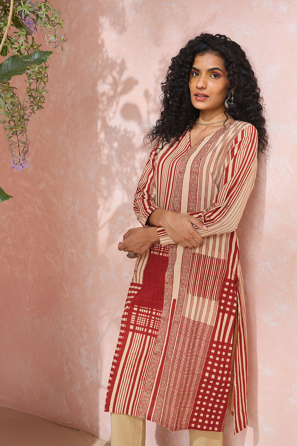 Red Bagru Block Printed Pure Cotton Kurta image number null
