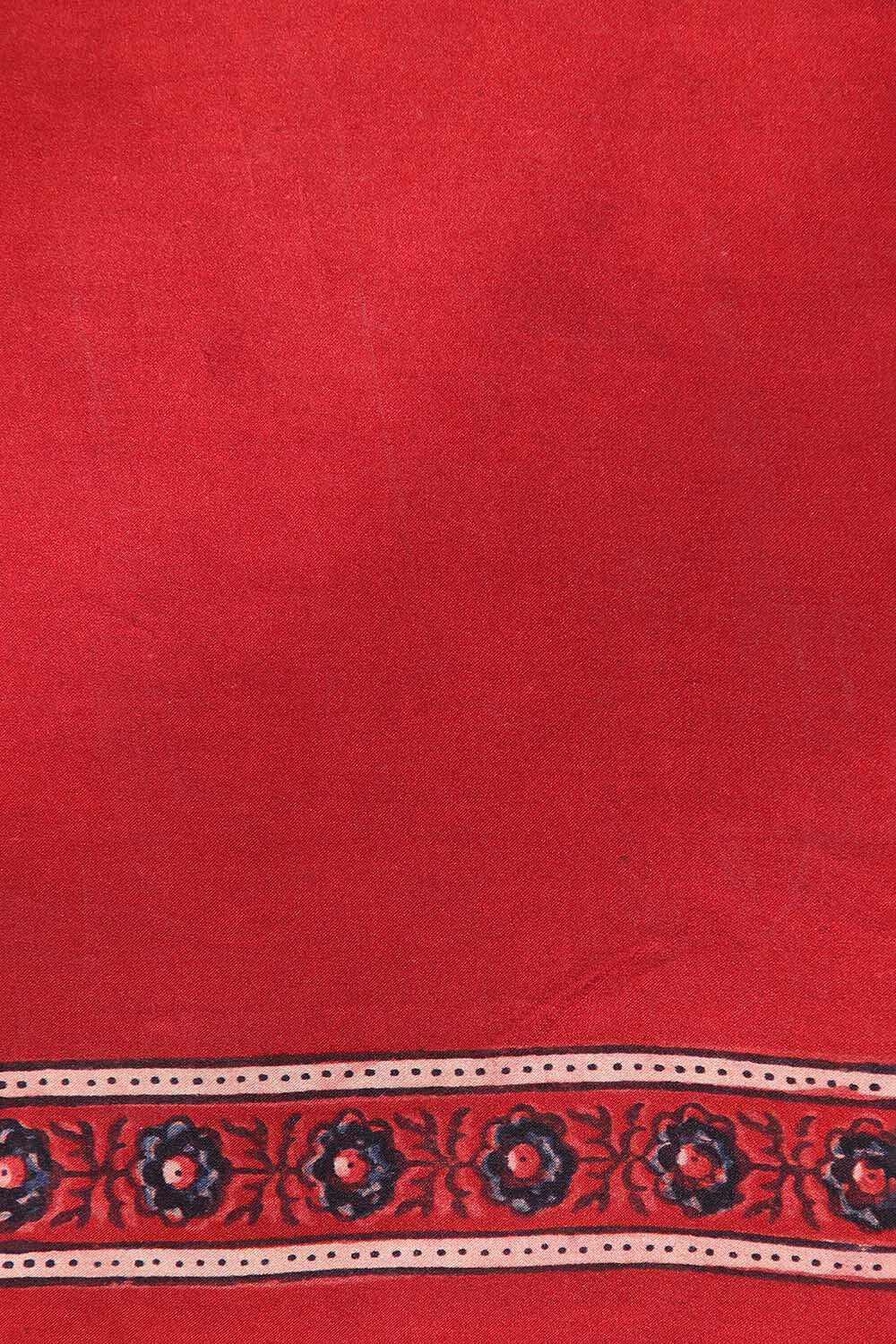 Dark Red Pure Silk Ajrakh Printed Saree image number null