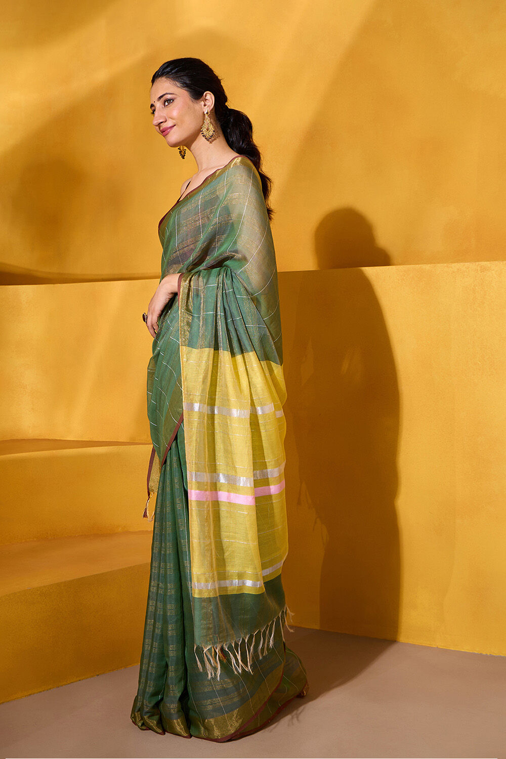 Green Bhagalpur Woven Silk Viscose Saree image number null