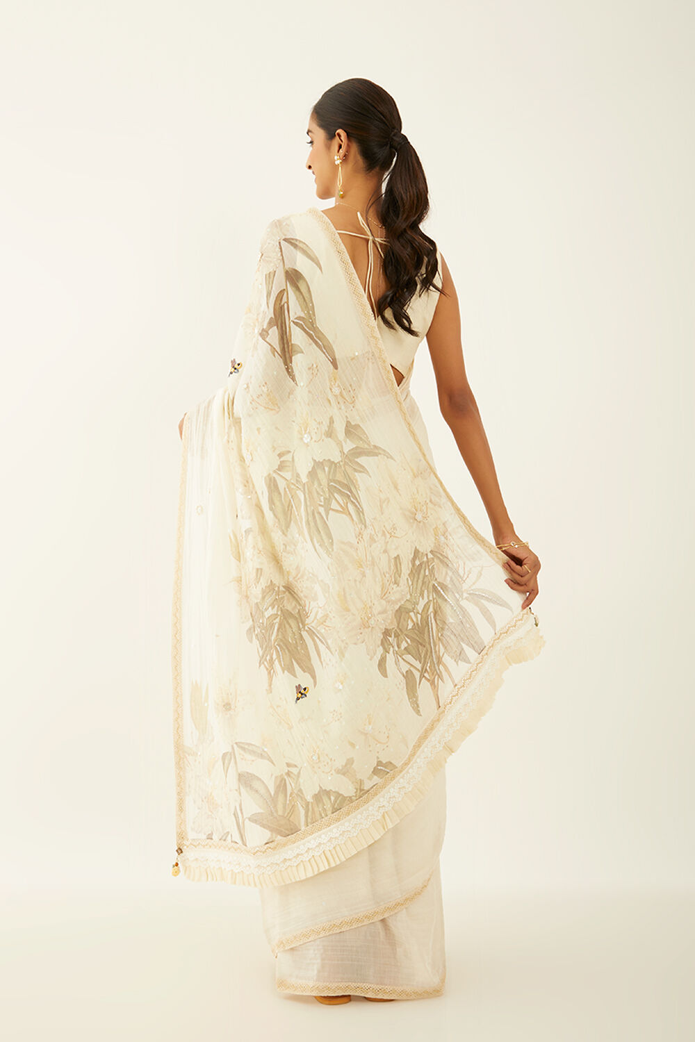 Off White Pure Silk Cotton Digital Printed Saree image number null