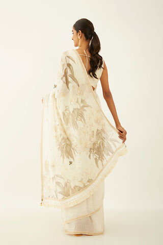 Off White Pure Silk Cotton Digital Printed Saree thumbnail image number null