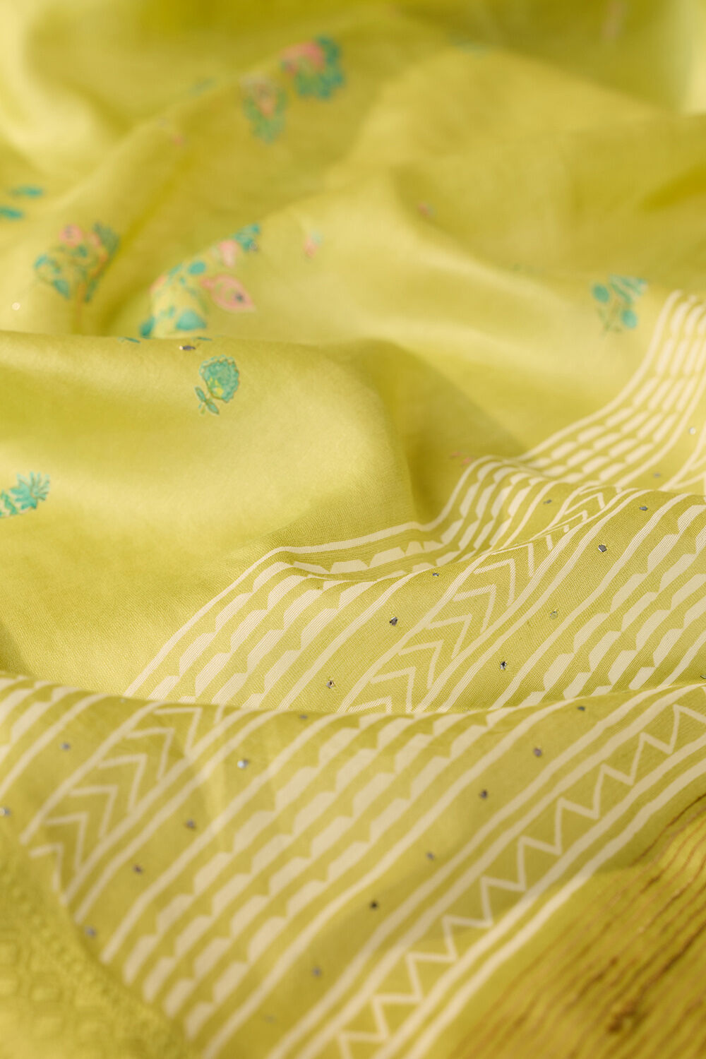 Light Green Digital Print Mukaish Pure Silk Cotton Saree image number null