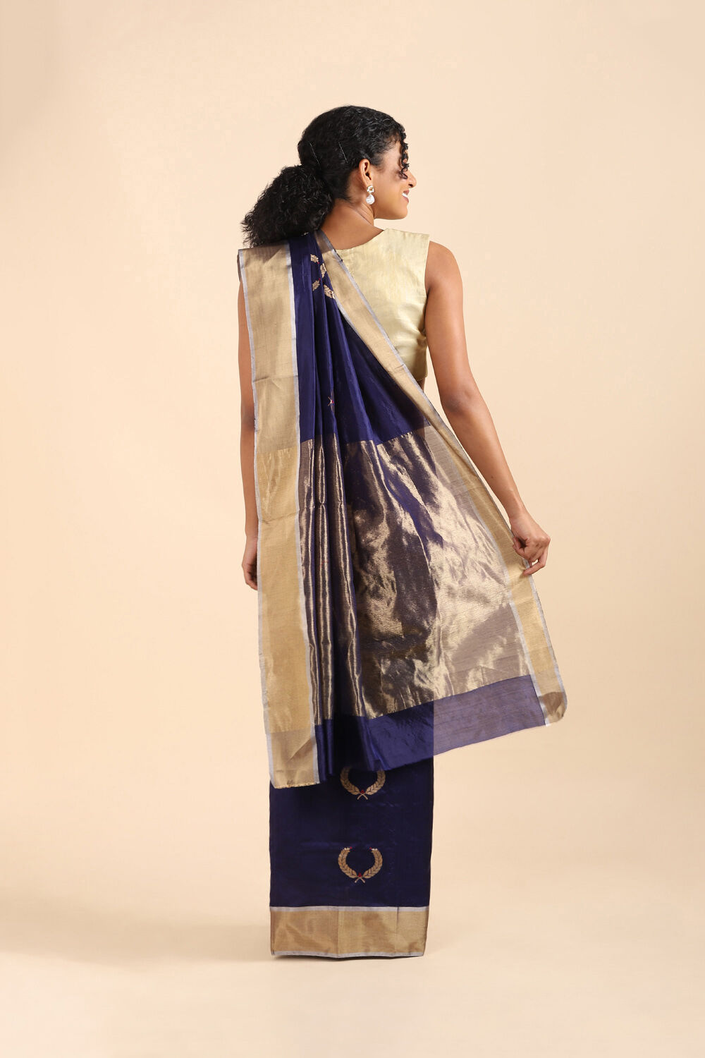 Dark Blue Pure Silk Chanderi Saree image number null