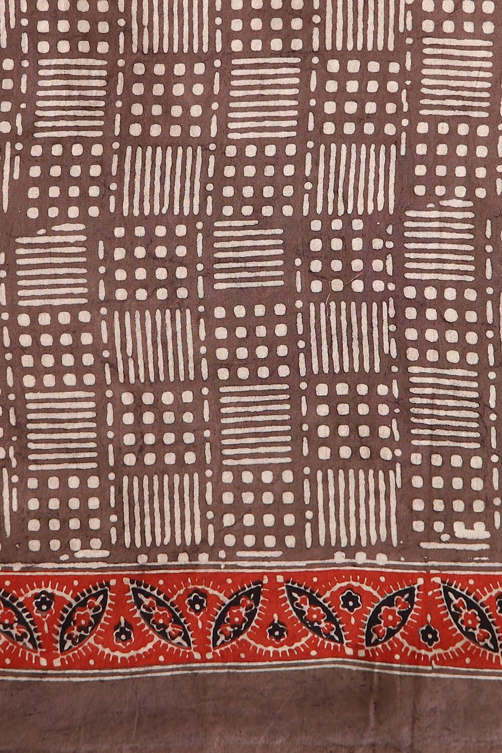 Brown Pure Cotton Ajrakh Printed Saree image number null