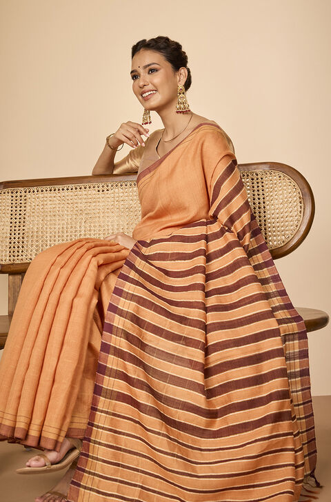Light Orange Bhagalpur Woven Silk Viscose Saree
