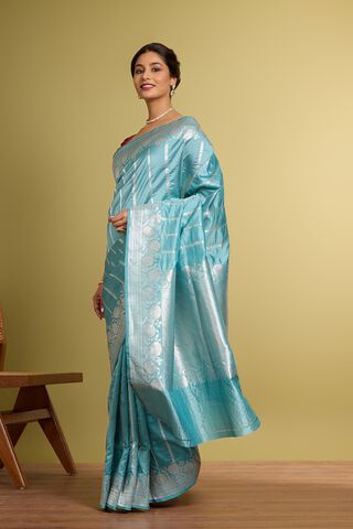 Light Blue Pure Silk Kadwa Banarasi Saree thumbnail image number null