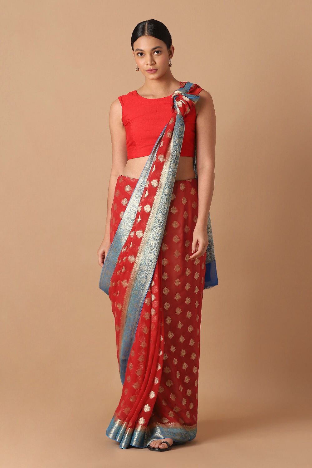 Red Viscose Pure Georgette Banarasi Saree image number null