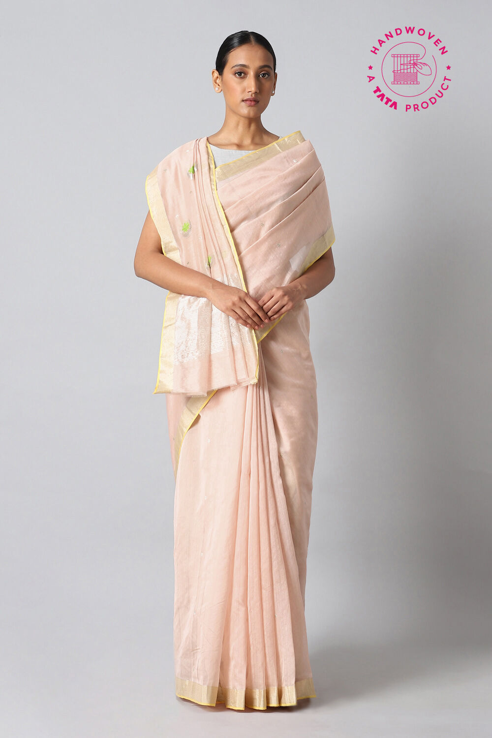 Light Orange Pure Silk Cotton Chanderi Saree image number null