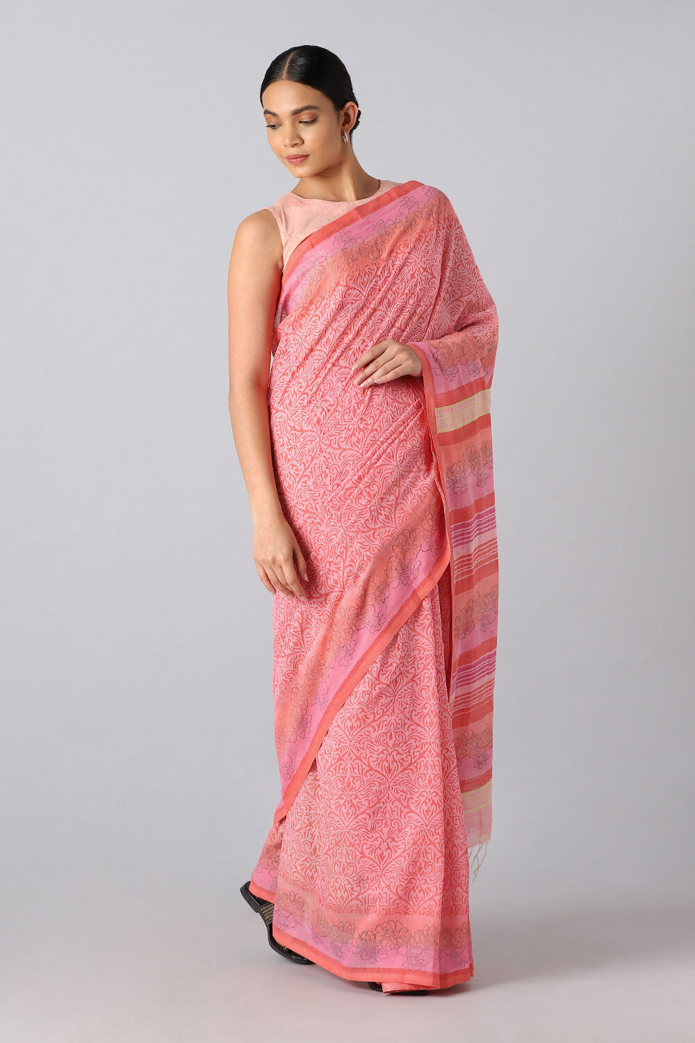 Light Orange Pure Cotton Printed Saree image number null