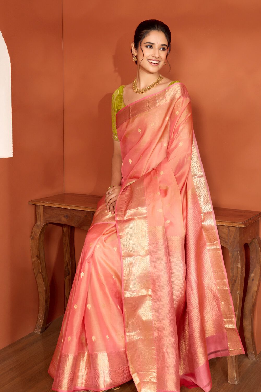 Light Orange Woven Apsara Silk Viscose Saree image number null