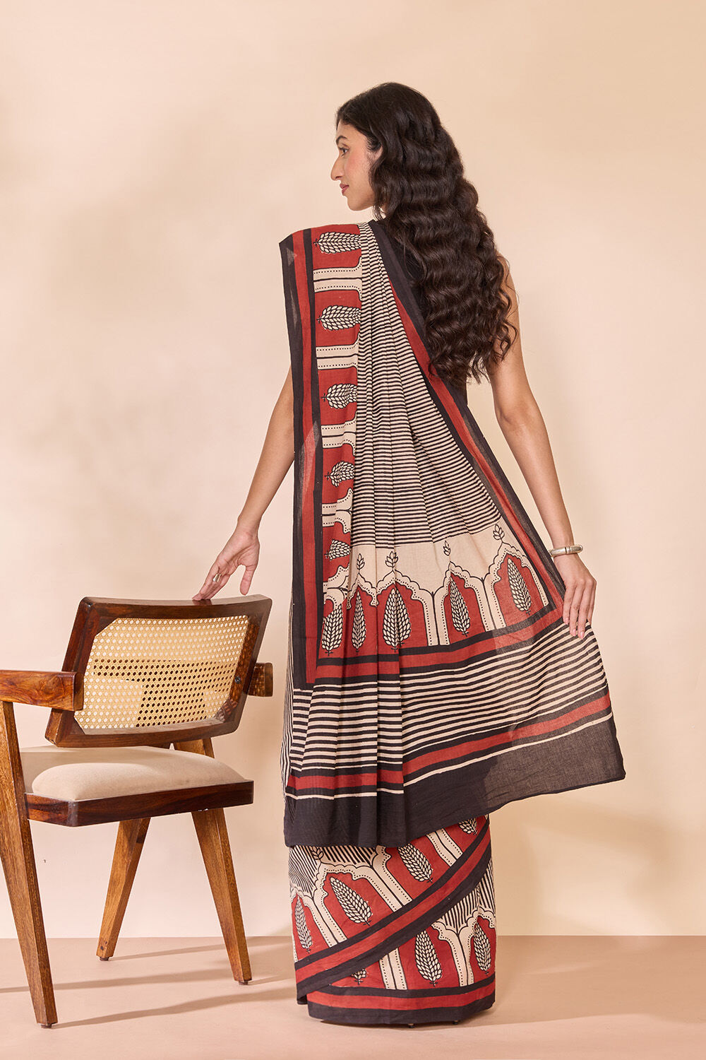 Black Rajasthan Pure Cotton Bagru Block Printed Saree image number null