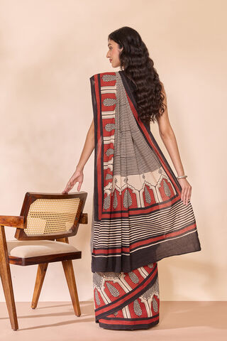 Black Rajasthan Pure Cotton Bagru Block Printed Saree thumbnail image number null