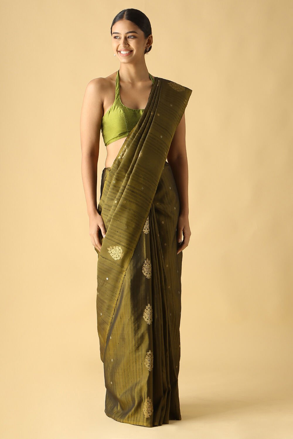 Dark Green Pure Silk South Saree image number null