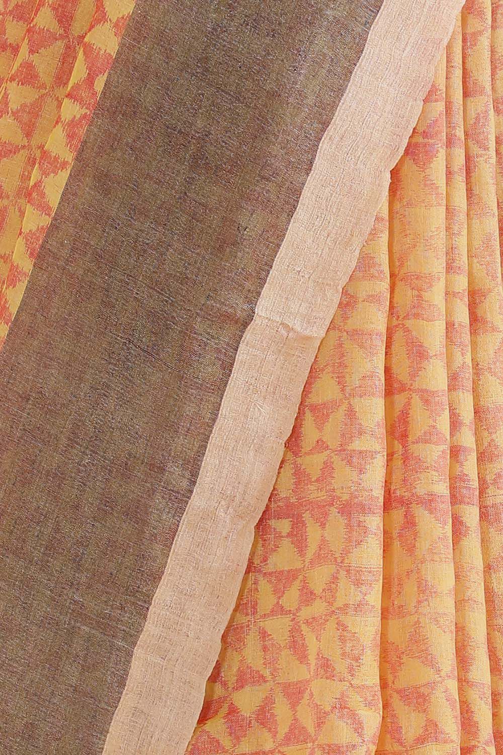 Light Yellow Pure Linen Tussar Printed Saree image number null