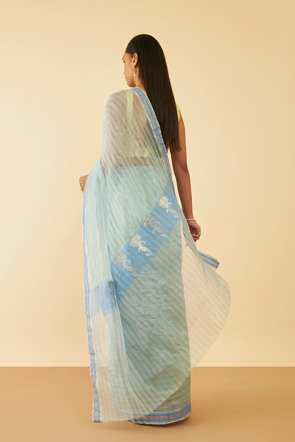 Blue Woven Pure Silk Tissue Chanderi Saree image number null