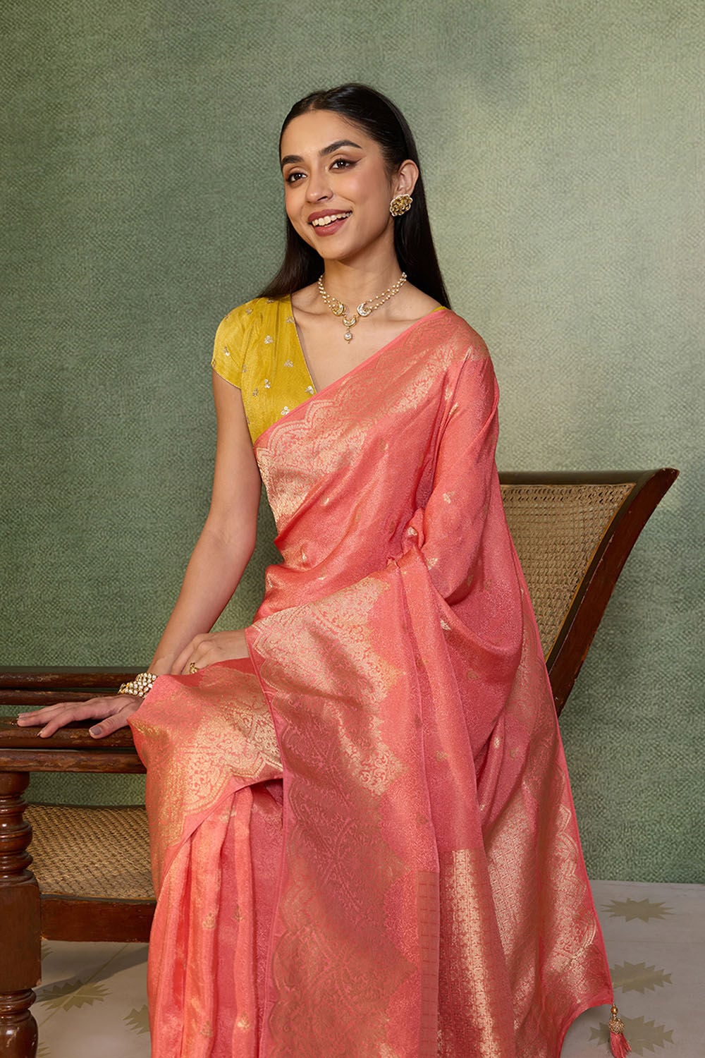 Light Orange   Woven Viscose Tissue Saree image number null