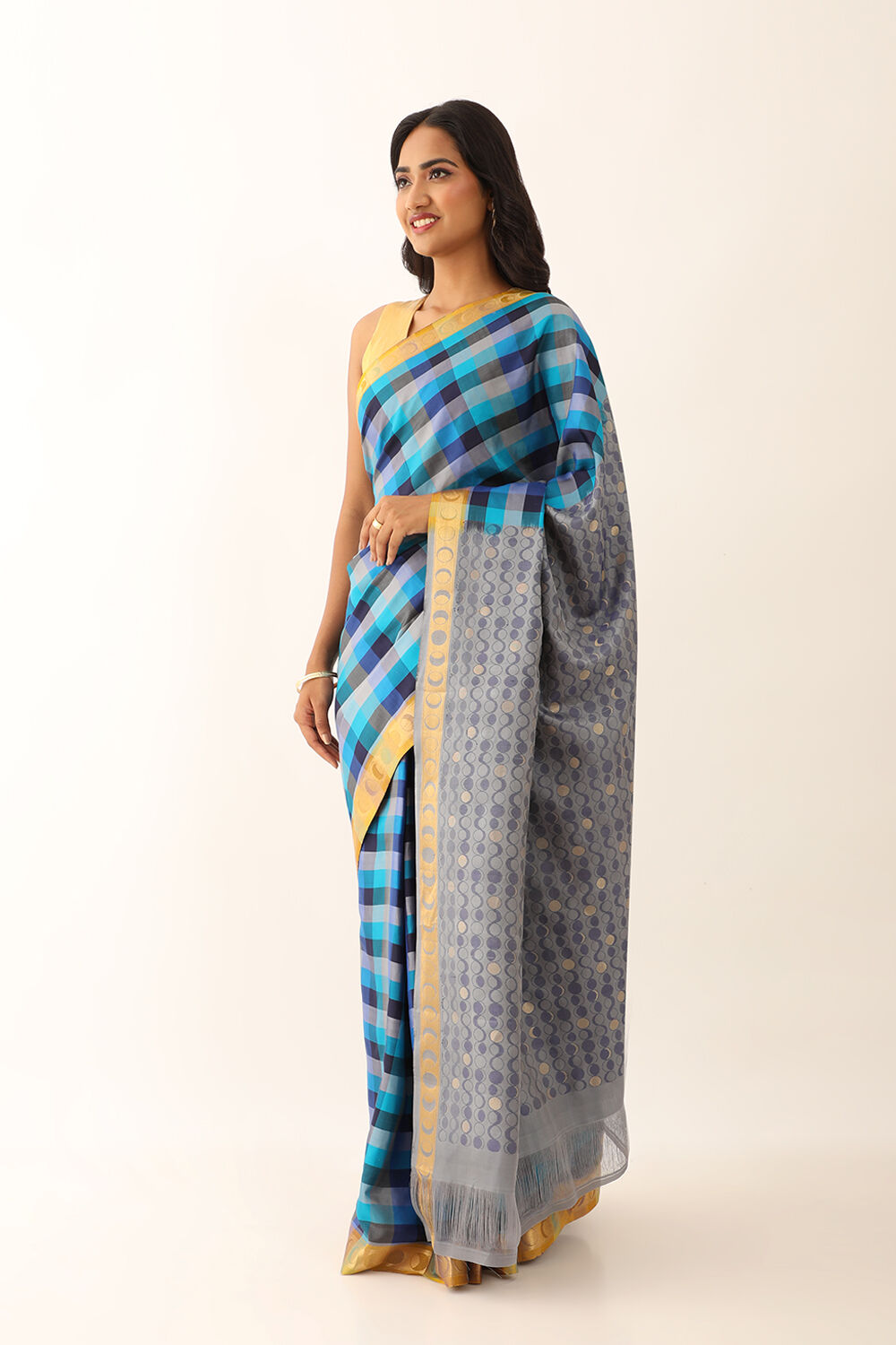 Blue Pure Silk Woven South Saree image number null