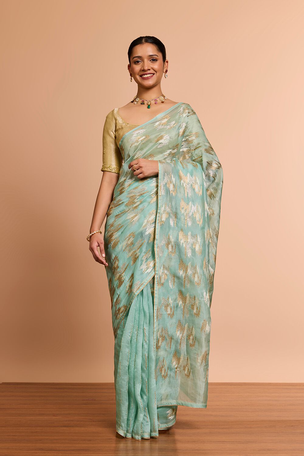 Light Blue Pure Silk Organza Embroidered Saree image number null