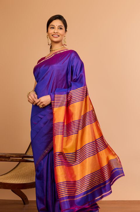 Dark Violet Silk Bishnupur Woven Saree