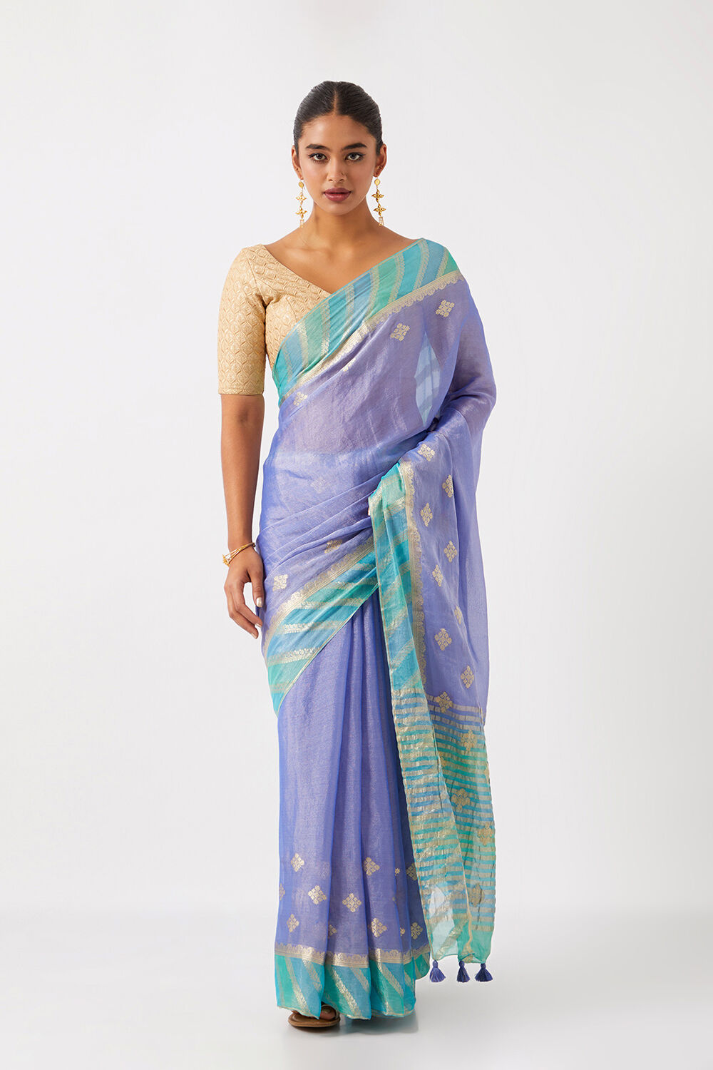 Purple Pure Georgette Tissue Woven Saree image number null