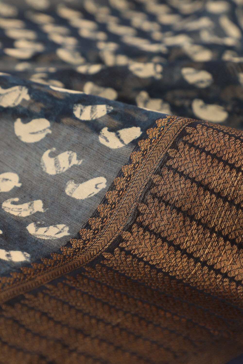 Dark Blue Pure Silk Cotton Block Printed Saree image number null