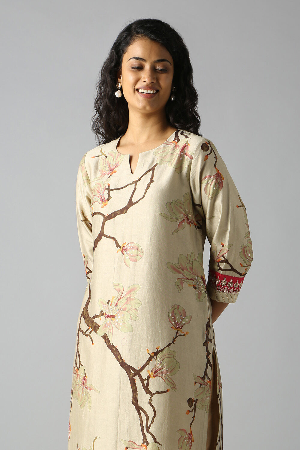 Beige Printed Kurta image number null