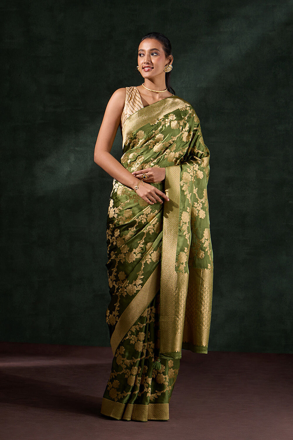 Green Woven Viscose Saree image number null