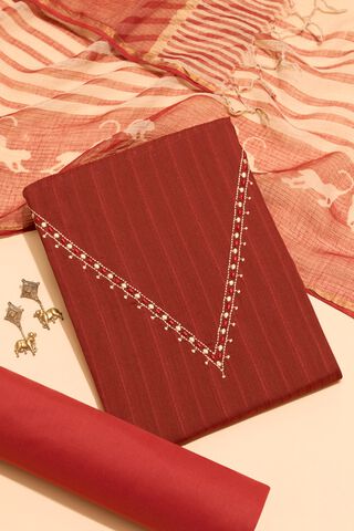 Dark Red Pure Cotton Embroidered Unstitched Suit Set image number