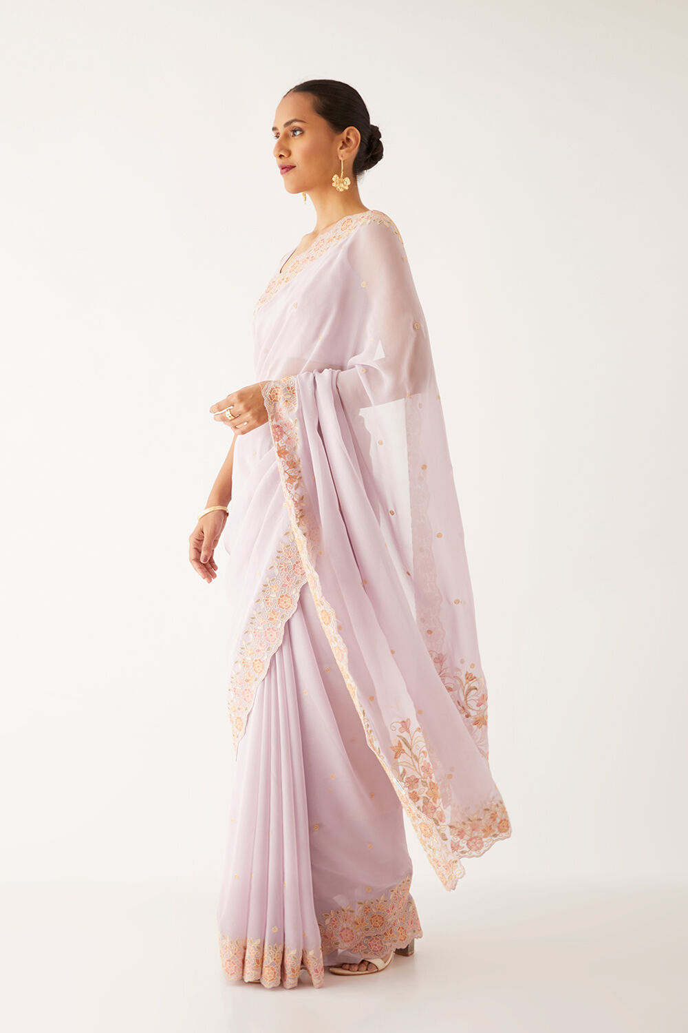 Light Violet Viscose Georgette Embroidered Saree image number null