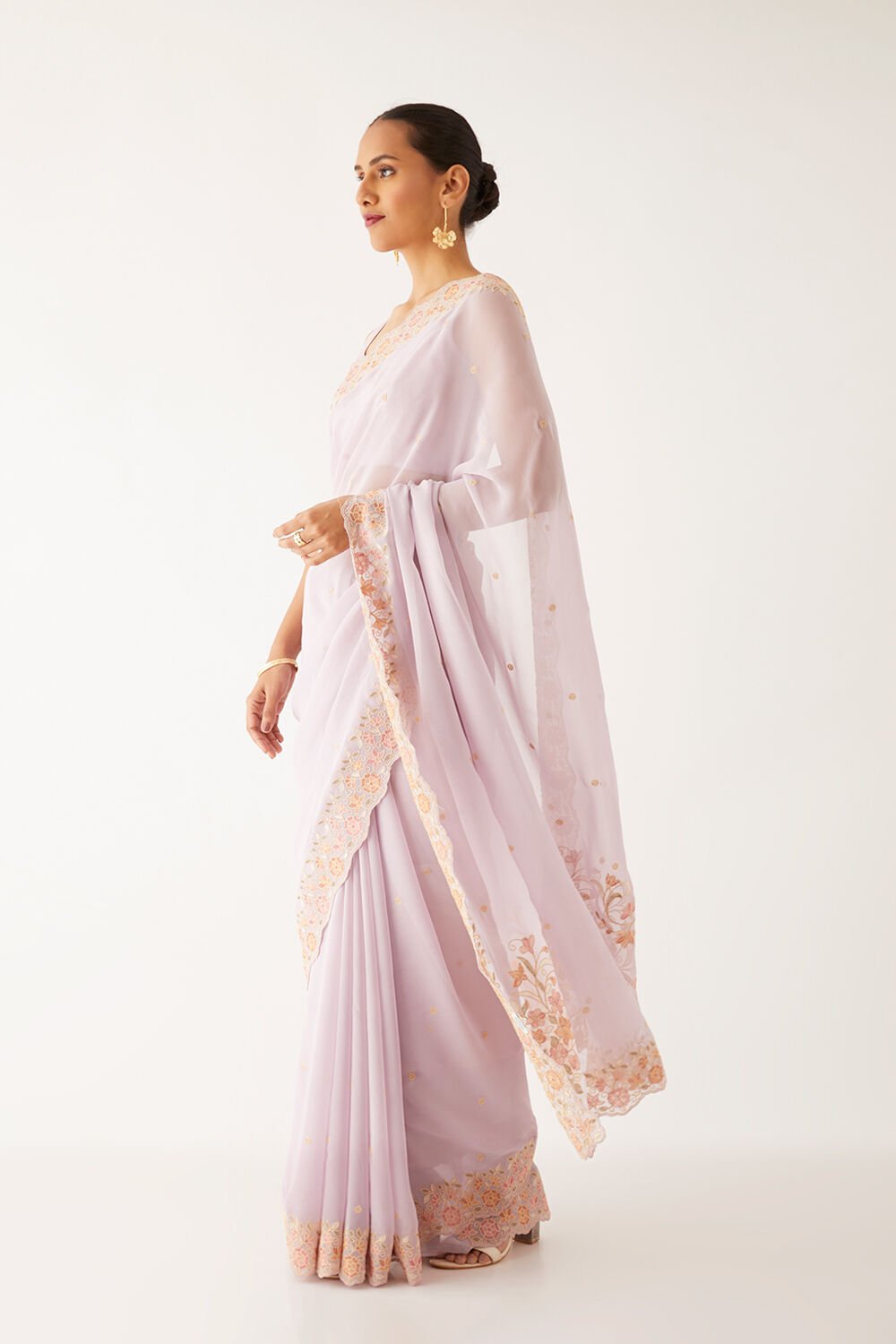 Light Violet Viscose Georgette Embroidered Saree image number null