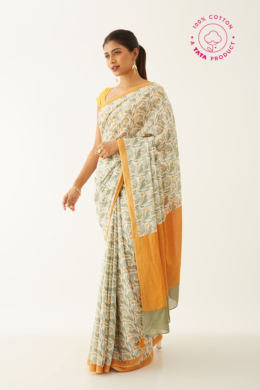 Light Green Pure Cotton Mulmul Printed Saree image number null