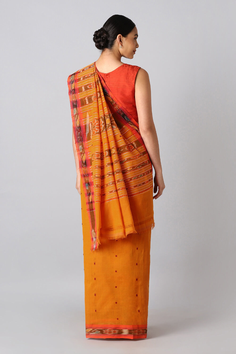 Yellow Pure Cotton Sambalpuri Ikat Saree image number null