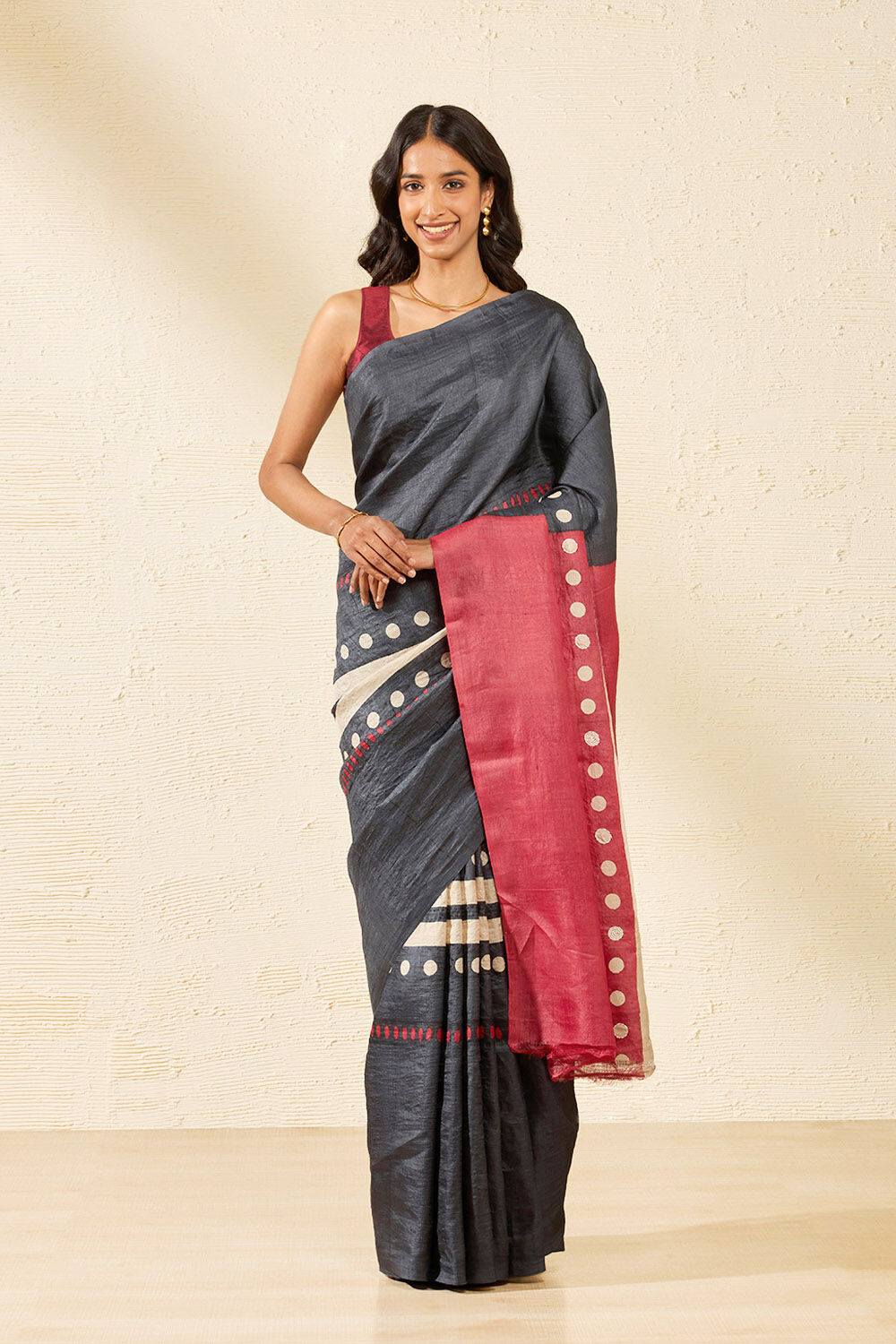 Black Chattisgarh Pure Tussar Silk Hand Painted Saree image number null