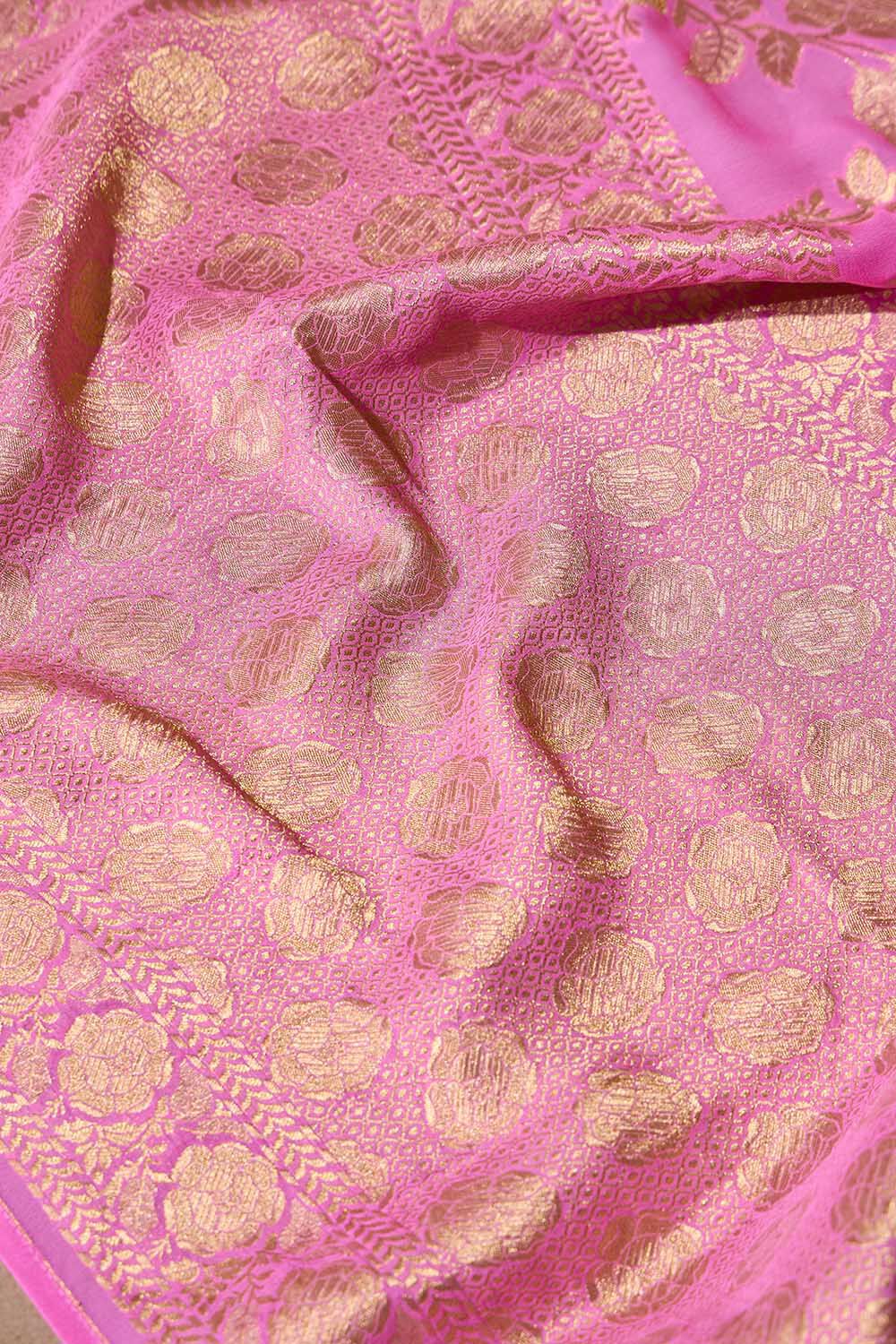 Pink Woven Viscose Georgette Saree image number null