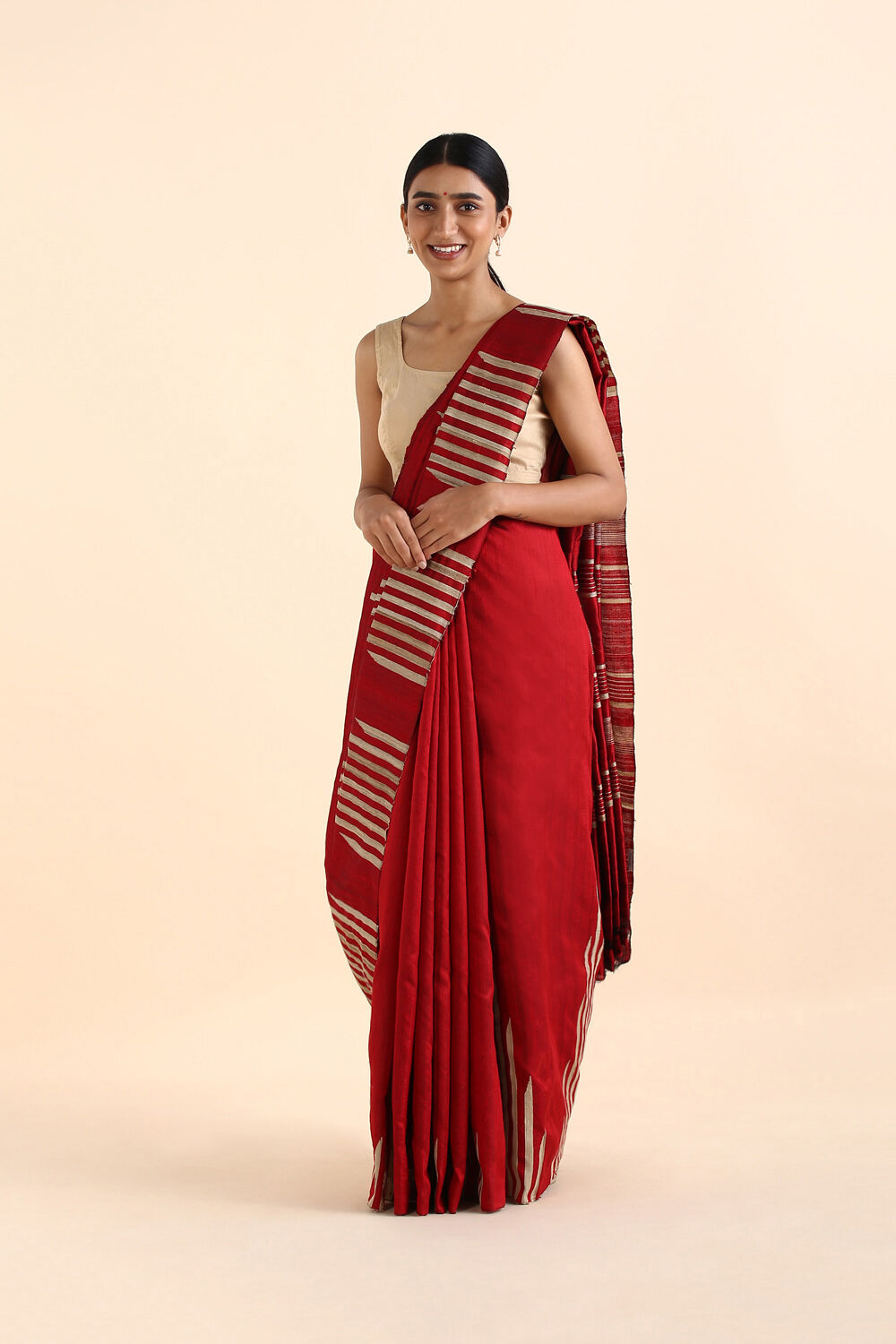 Dark Pure Red Silk Woven Saree image number null