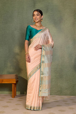 Light Orange Woven Pure Silk Maheshwari Saree thumbnail image number null