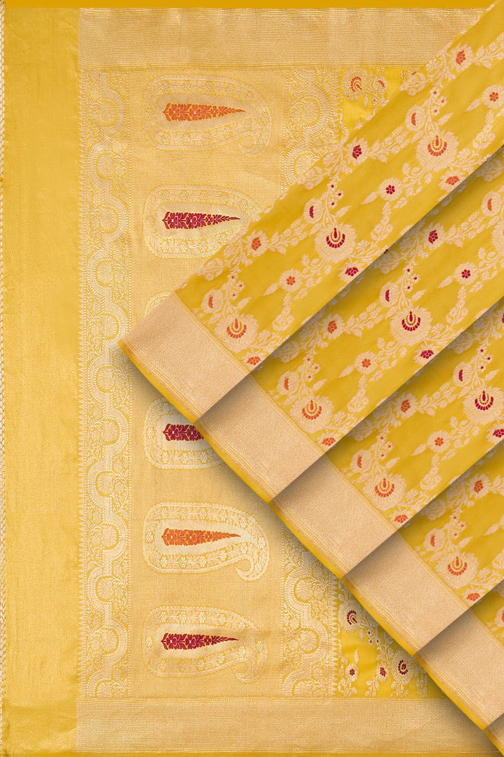 Yellow Pure Silk Kadwa Banarasi Saree image number null